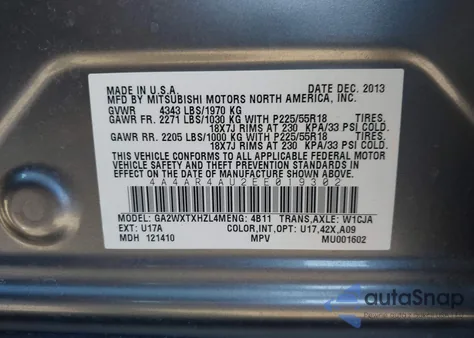 2014 Mitsubishi Outlander Sport Se из США, поврежденный, VIN 4A4AR4AU2EE019302